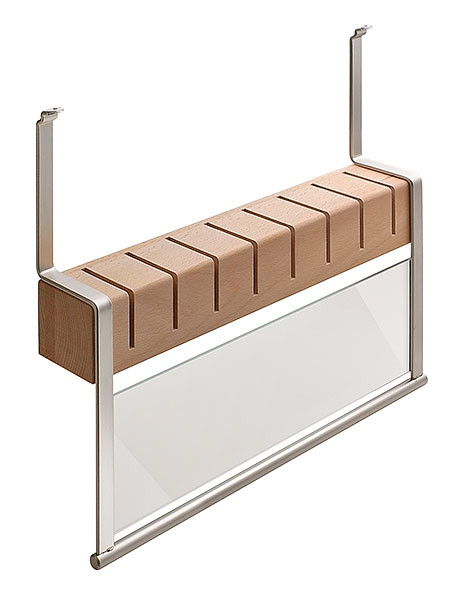 Knife Holder, steel, matt nickel / beech, 380mm