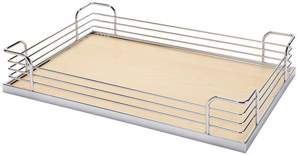 Tray, Arena, steel, chrome / maple, 18 1/2" x 11 5/8" x 3 1/2"