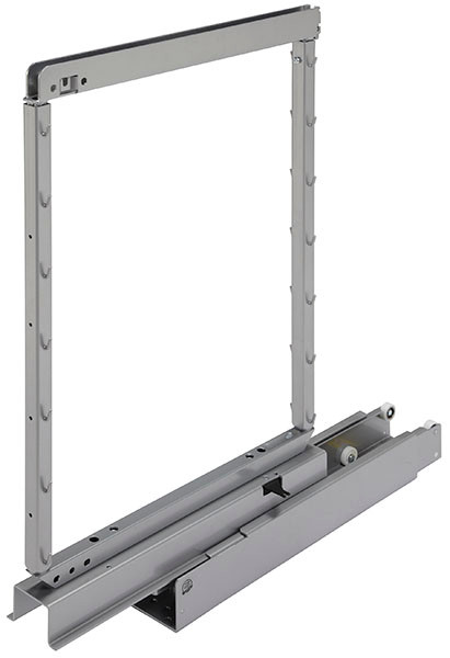 Pantry Pull Out Set, steel, silver, for internal heights between 33 7/8" - 49 5/8" (set includes: frames, slides, and brackets)