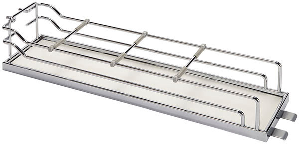Tray Set, Arena, steel, chrome / white, center mount, 5" x 19 3/4" x 4 1/8" (1 set = 2 trays)