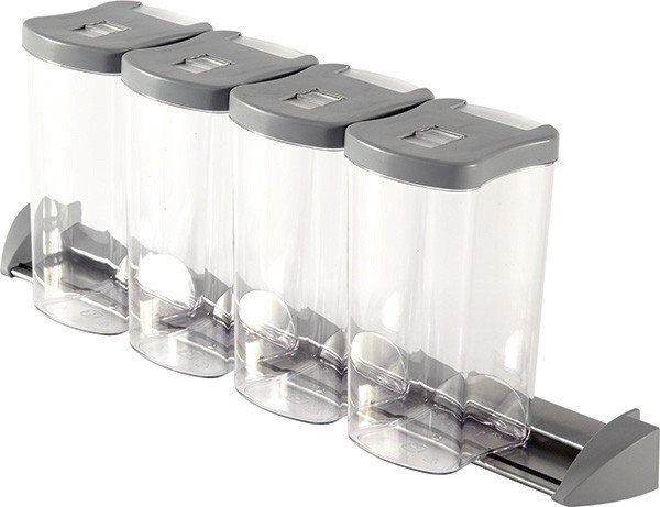 Container Set, plastic, silver / translucent, closed with gray lids and open (set includes: 4 containers with lids, 2 open containers, 2 support elements, 6 containers, and 1 divider)