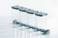 Container Set, plastic, silver / translucent, with gray lids (set includes: support element and 4 containers)