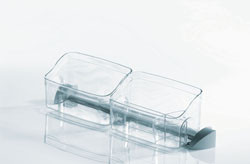 Container Set, plastic, silver / translucent, open (set includes: support element, 2 containers, and 1 divider)