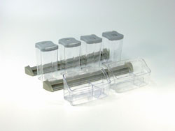 Container Set, plastic, champagne / translucent, closed with gray lids and open (set includes: 4 containers with lids, 2 open containers, 2 support elements, 6 containers, and 1 divider)