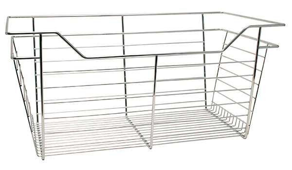 Closet Basket, steel, chrome, 12" depth x 17" width x 17" height, with zinc plated 12" slides