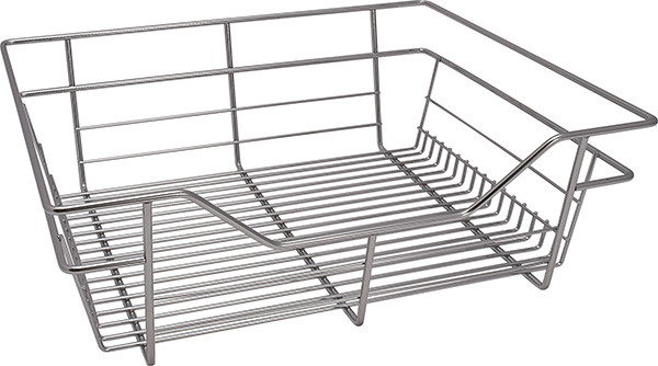 Closet Basket, steel, chrome, 16" depth x 17" width x 6" height, with zinc plated 16" slides