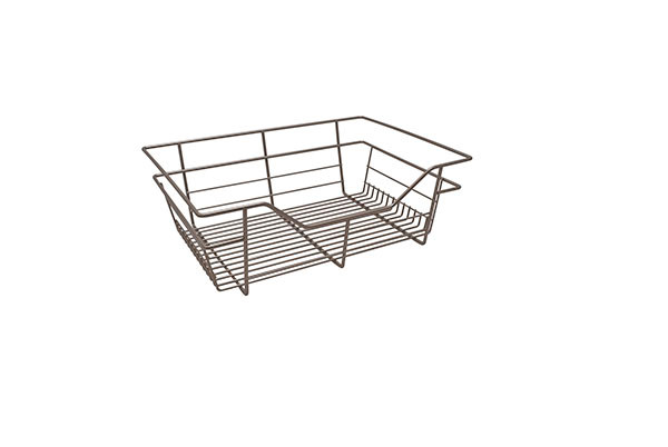 Closet Basket, steel, matt nickel, 14" depth x 17" width x 6" height, with nickel plated 14" slides
