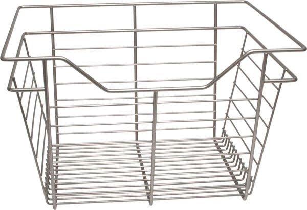 Closet Basket, steel, matt nickel, 14" depth x 17" width x 11" height, with nickel plated 14" slides