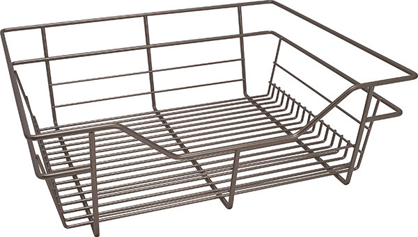 Closet Basket, steel, matt nickel, 16" depth x 17" width x 6" height, with nickel plated 16" slides