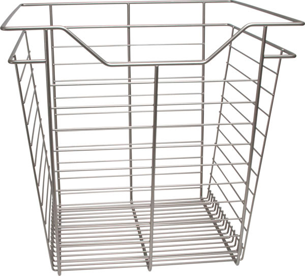 Closet Basket, steel, matt nickel, 16" depth x 17" width x 11" height, with nickel plated 16" slides