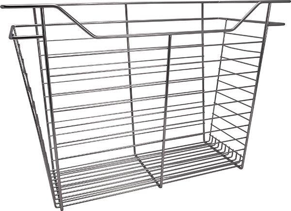 Closet Basket, steel, chrome, 12" depth x 23" width x 17" height, with zinc plated 12" slides