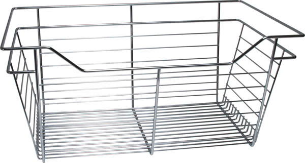 Closet Basket, steel, chrome, 14" depth x 23" width x 11" height, with zinc plated 14" slides
