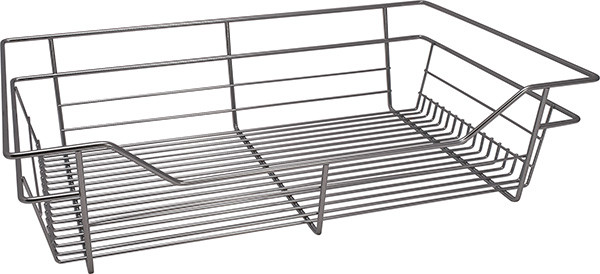 Closet Basket, steel, chrome, 16" depth x 23" width x 6" height, with zinc plated 16" slides
