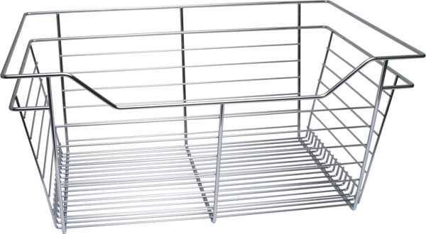 Closet Basket, steel, chrome, 16" depth x 23" width x 11" height, with zinc plated 16" slides