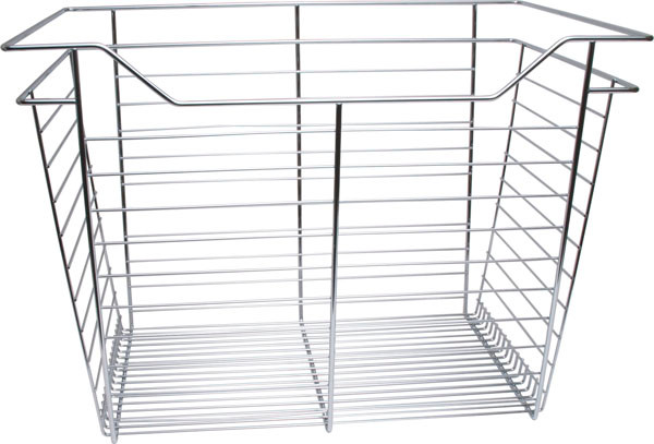 Closet Basket, steel, chrome, 16" depth x 23" width x 17" height, with zinc plated 16" slides