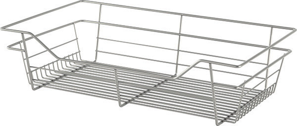 Closet Basket, steel, matt nickel, 14" depth x 23" width x 6" height, with nickel plated 14" slides