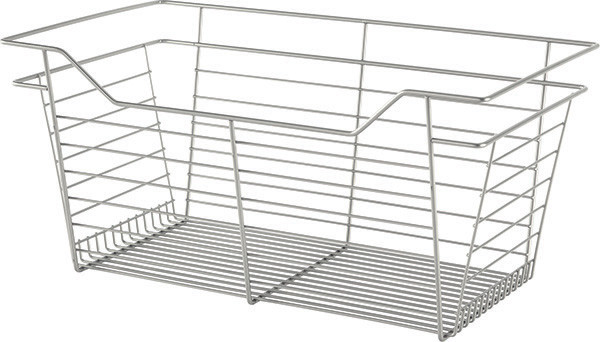 Closet Basket, steel, matt nickel, 14" depth x 23" width x 11" height, with nickel plated 14" slides