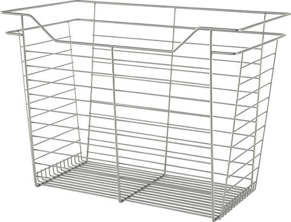 Closet Basket, steel, matt nickel, 14" depth x 23" width x 17" height, with nickel plated 14" slides