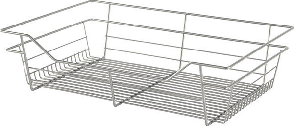 Closet Basket, steel, matt nickel, 16" depth x 23" width x 6" height, with nickel plated 16" slides