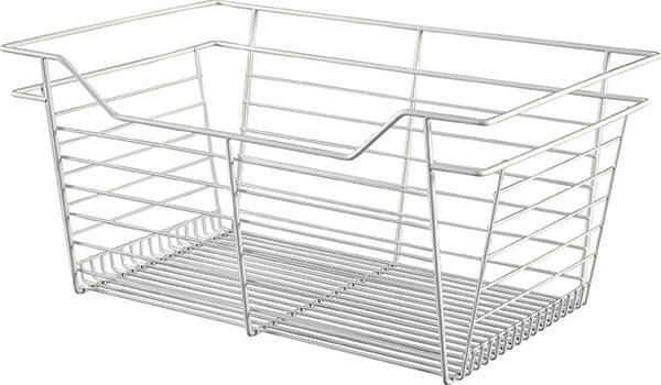 Closet Basket, steel, white, 16" depth x 23" width x 11" height, with white 16" slides