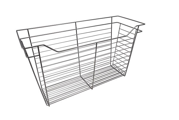 Closet Basket, steel, chrome, 12" depth x 29" width x 17" height, with zinc plated 12" slides