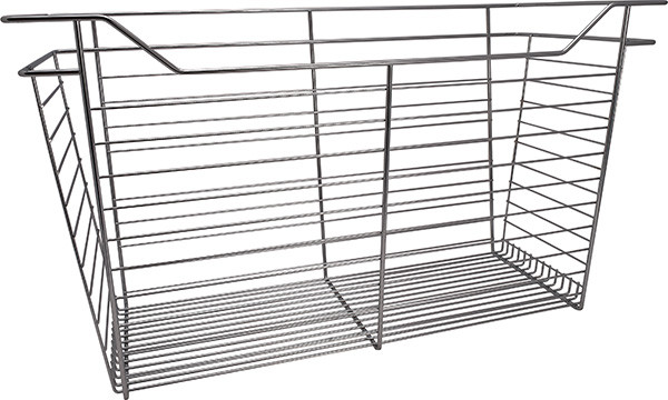 Closet Basket, steel, chrome, 14" depth x 29" width x 17" height, with zinc plated 14" slides