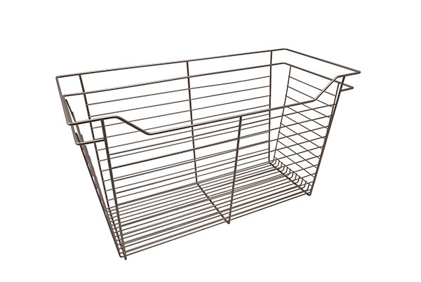 Closet Basket, steel, matt nickel, 14" depth x 29" width x 17" height, with nickle plated 14" slides