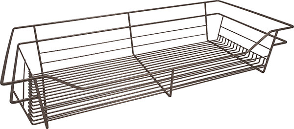 Closet Basket, steel, matt nickel, 16" depth x 29" width x 6" height, with nickle plated 16" slides