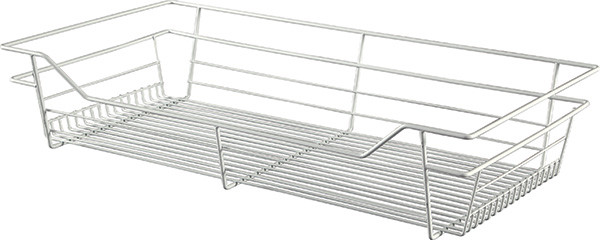 Closet Basket, steel, white, 16" depth x 29" width x 6" height, with white 16" slides