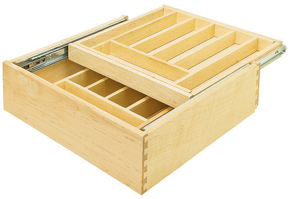 Double Cutlery Drawer, baltic birch wood, solid maple silverware dividers, 521x533x106mm
