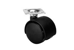Caster, with brake, plate mount, plastic, black, 50mm