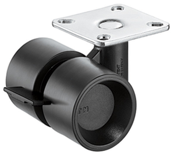 Caster twin wheel, black with black wheel, steel, 40mm