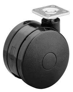 Caster, with brake, plate mount, plastic, black, 5"