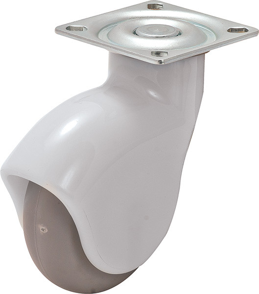 Caster Anti-Static White, no brake, plate mounted, steel and plastic, 75mm diameter