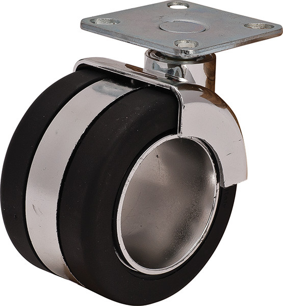 Caster Chrome, with brake, plate mounted, steel and plastic, 68mm diameter