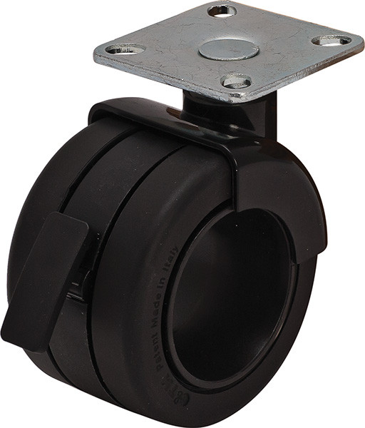 Caster Black, with brake, plate mounted, steel and plastic, 68mm diameter
