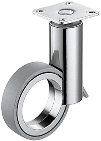Caster no hub, chrome with gray wheel, plate mount, steel