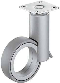 Caster no hub, silver with gray wheel, plate mount, steel