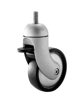 Caster, swivel, with brake, M10, plastic, silver/silver, 75mm