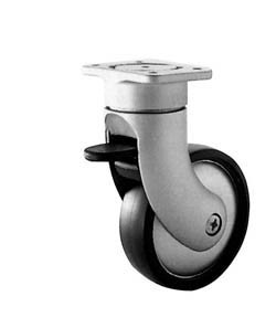Caster, swivel, with brake, plate mount, plastic, silver/silver, 75mm
