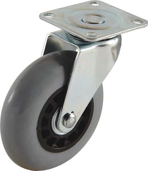 Caster, swivel, mounting plate, plastic, steel, gray, 75mm