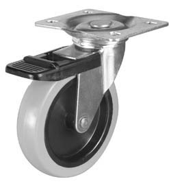Caster, swivel, with brake, mounting plate, steel, gray, 100mm