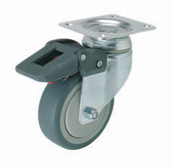 Caster, swivel, with brake, mounting plate, steel, zinc-plated, 125mm