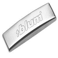 Clip Hinge Logo Cover Cap, For Straight-Arm Hinge, Steel, Embossed, "Blum"