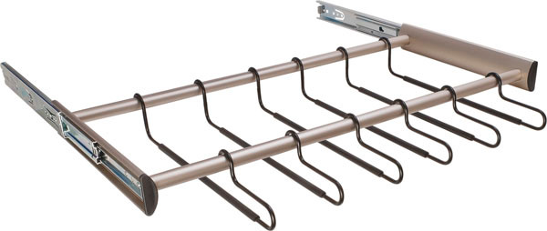 Synergy Pants Rack, aluminum, nickel-plated matt, 30" width, pulls out with full extension slides, 24 black hangers included