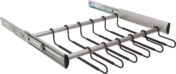 Synergy Pants Rack, aluminum, brass polished, 30" width, pulls out with full extension slides, 24 black hangers included