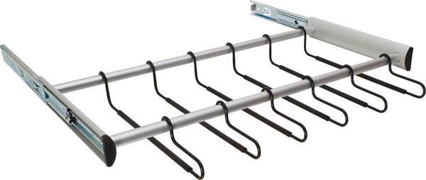Synergy Pants Rack, aluminum, aluminum, matt, 30" width, pulls out with full extension slides, 24 black hangers included