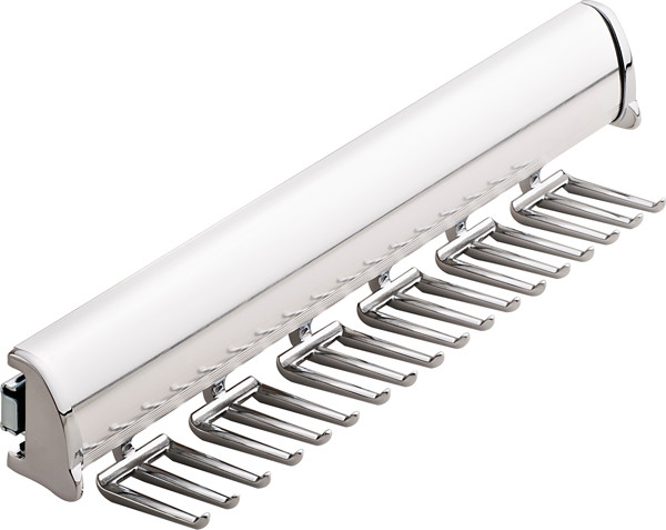 Synergy Elite Tie Rack, with full extension slide, aluminum with zinc hooks, chrome-plated, zinc, 13 7/8" length