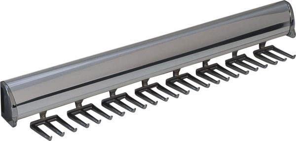 Synergy Elite Tie Rack with full extension slide, aluminum with zinc hooks, chrome-plated polished, zinc, 17 7/8" length