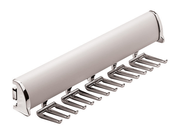 Synergy Elite Tie Rack, with full extension slide, aluminum with zinc hooks, matt aluminum with chrome, 17 15/16" length